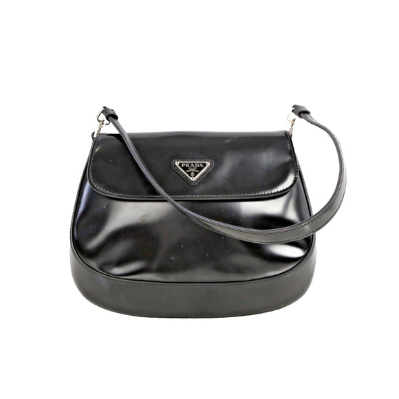 PRADA Cleo Black Spazzolato Leather Small Flap Shoulder Bag - Picture 1 of 16